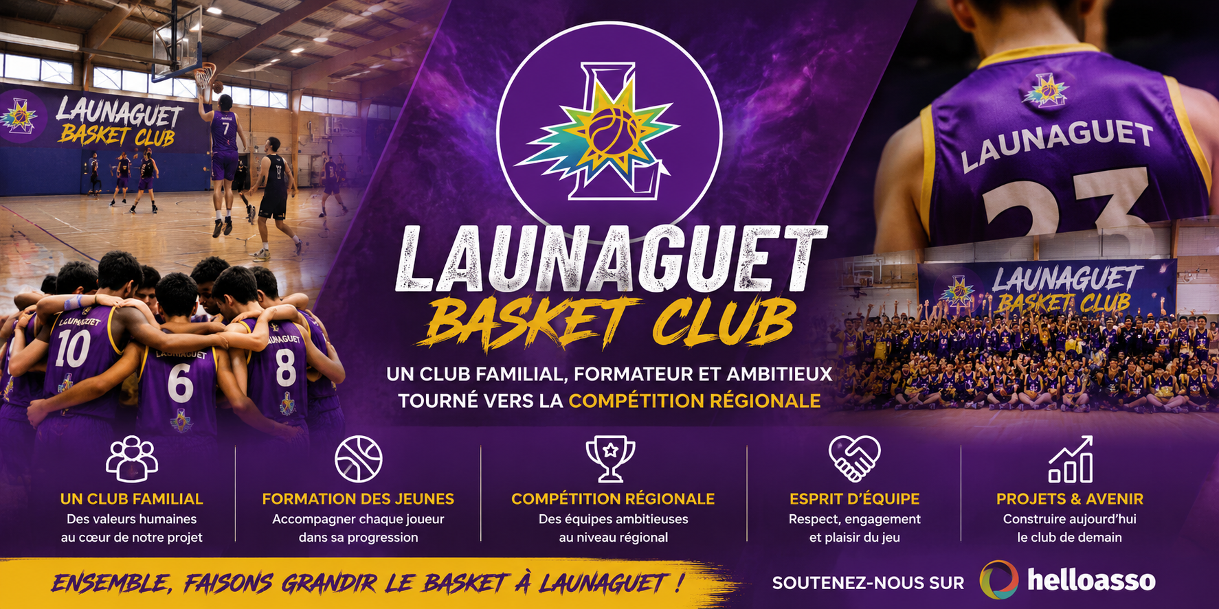 Bannière du Launaguet Basket Club : club familial, formateur et ambitieux
